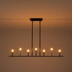 Minimalist Black Brass Candle Style Linear Island Chandelier