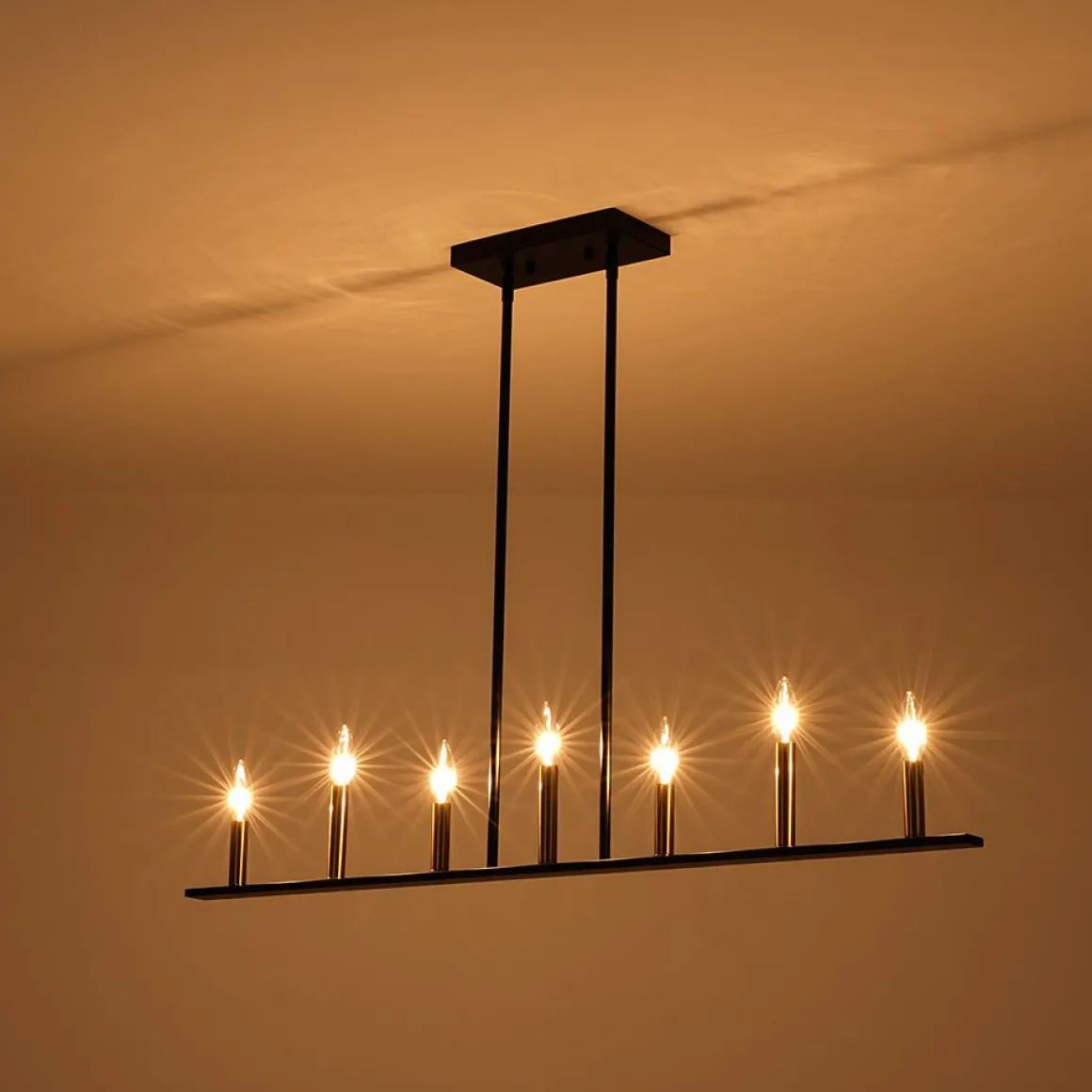 Minimalist Black Brass Candle Style Linear Island Chandelier