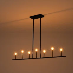 Minimalist Black Brass Candle Style Linear Island Chandelier