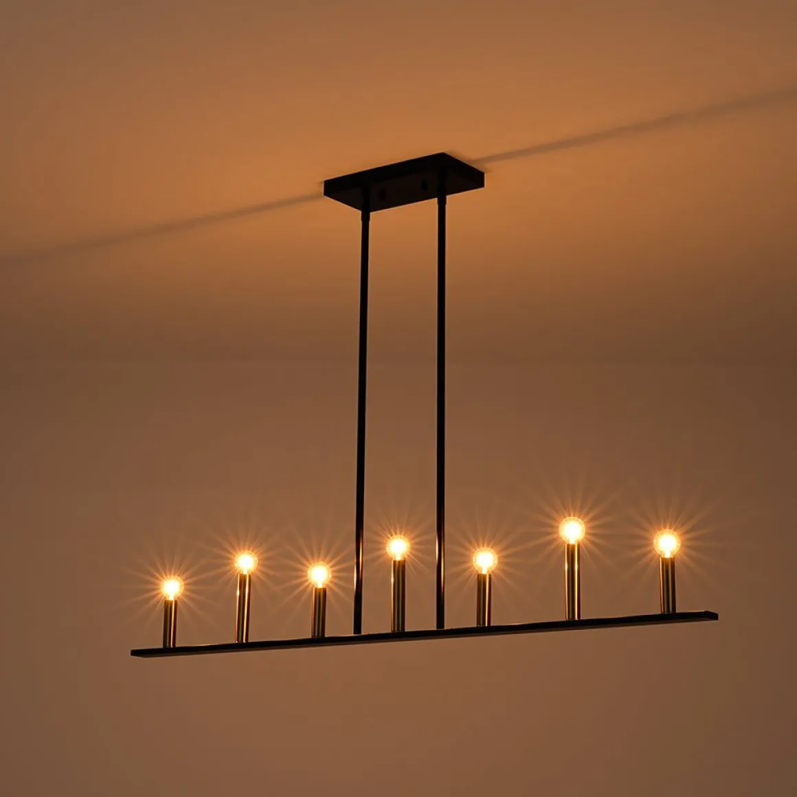 Minimalist Black Brass Candle Style Linear Island Chandelier