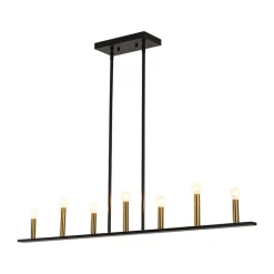 Minimalist Black Brass Candle Style Linear Island Chandelier