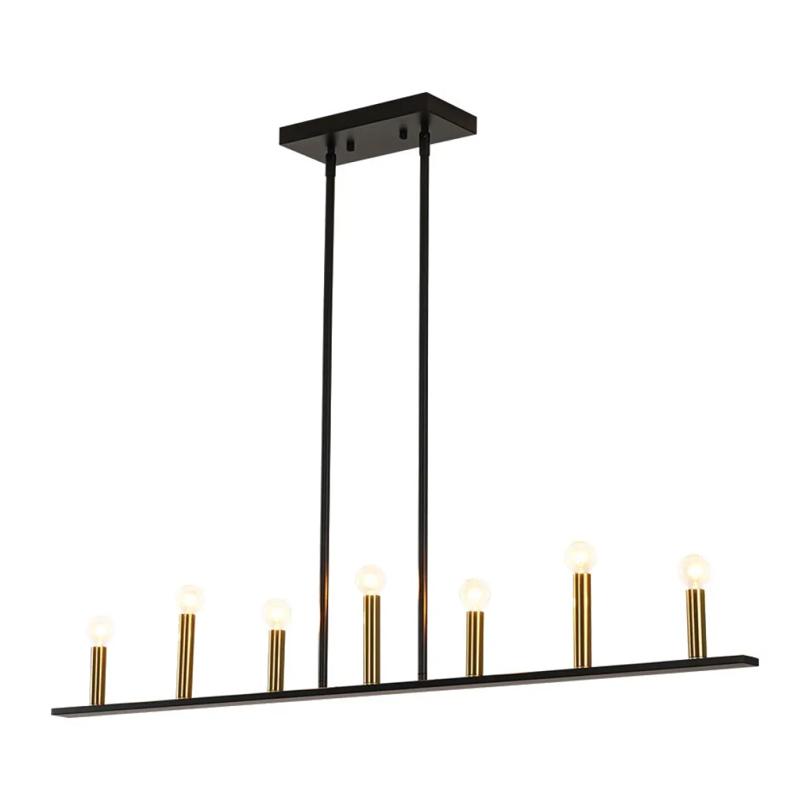 Minimalist Black Brass Candle Style Linear Island Chandelier