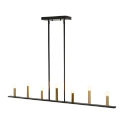 Minimalist Black Brass Candle Style Linear Island Chandelier