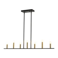 Minimalist Black Brass Candle Style Linear Island Chandelier
