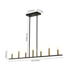 Minimalist Black Brass Candle Style Linear Island Chandelier