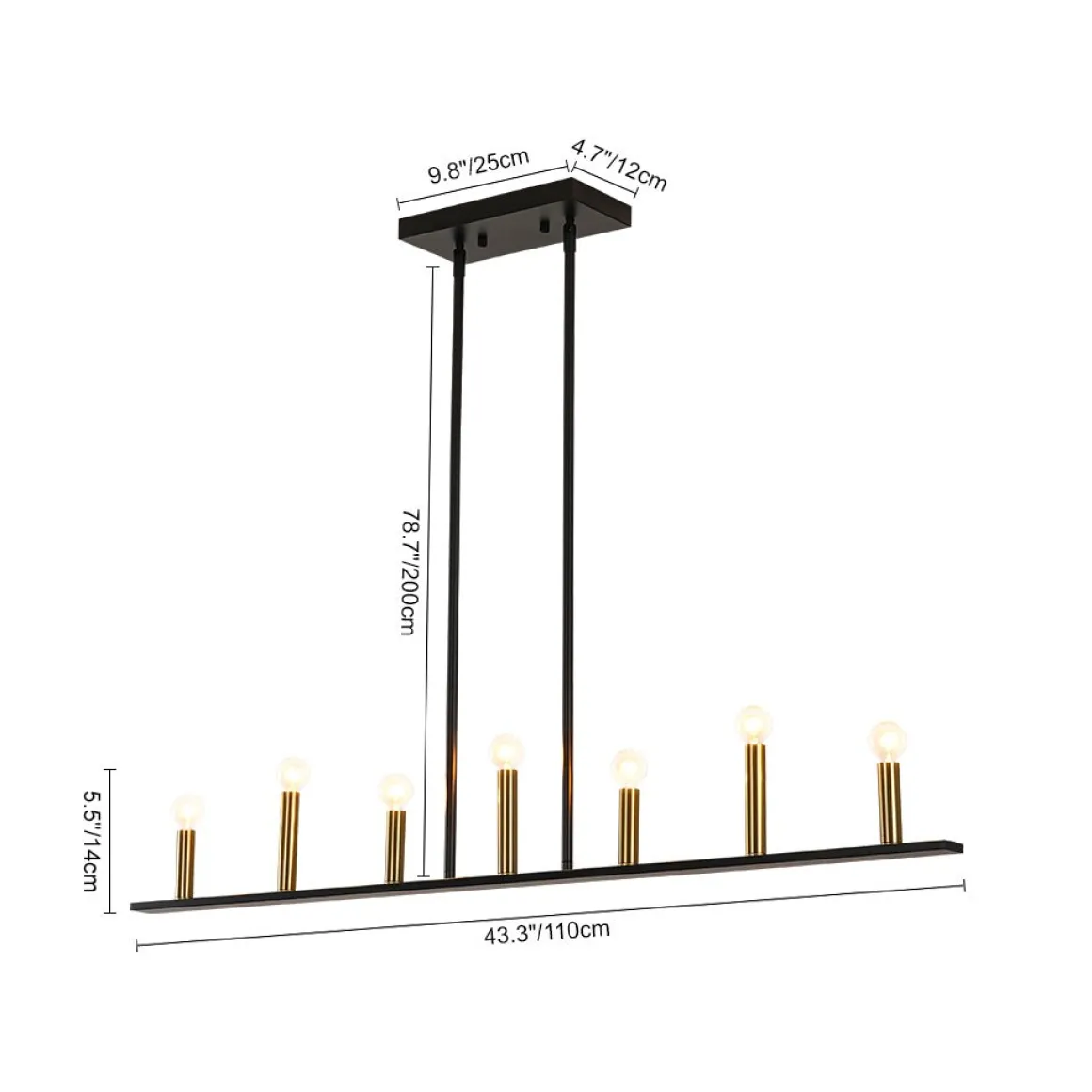 Minimalist Black Brass Candle Style Linear Island Chandelier