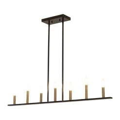 Minimalist Black Brass Candle Style Linear Island Chandelier