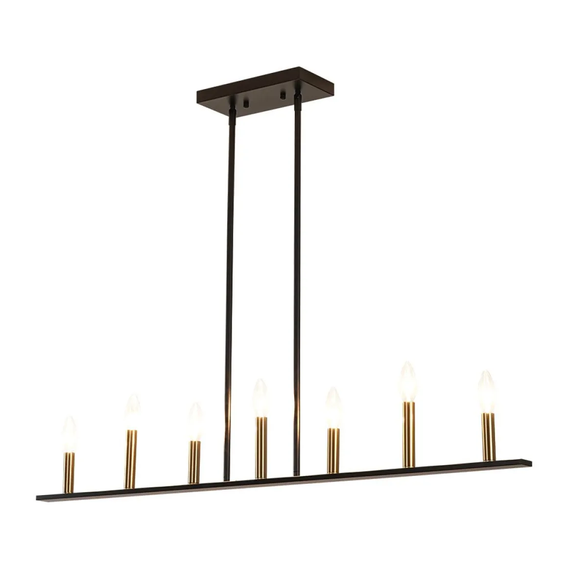 Minimalist Black Brass Candle Style Linear Island Chandelier