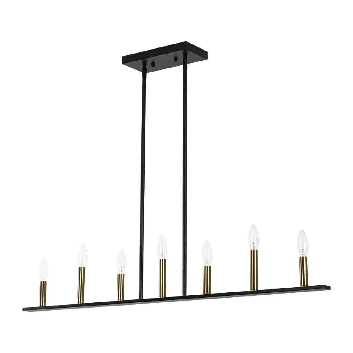Minimalist Black Brass Candle Style Linear Island Chandelier