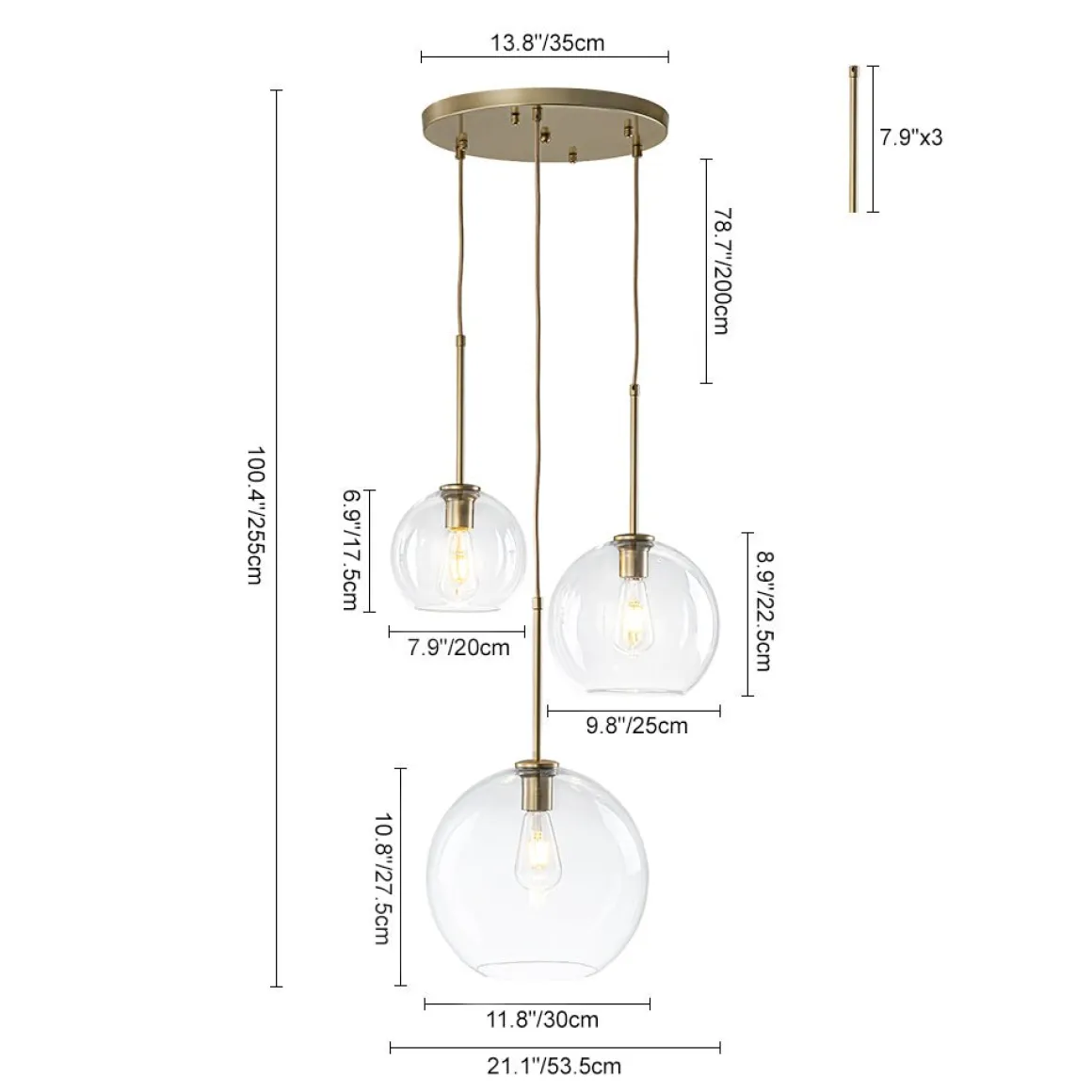 Minimalist Cluster Clear Glass Globe 3-Light Pendant