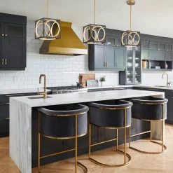 Minimalist Dimmable LED Black Gold Square Kitchen Pendant