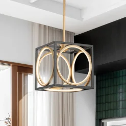 Minimalist Dimmable LED Black Gold Square Kitchen Pendant