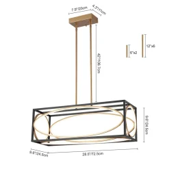 Minimalist Dimmable LED Black Gold Square Kitchen Pendant