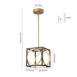 Minimalist Dimmable LED Black Gold Square Kitchen Pendant