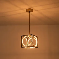 Minimalist Dimmable LED Black Gold Square Kitchen Pendant