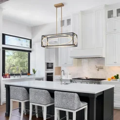 Minimalist Dimmable LED Black Gold Square Kitchen Pendant