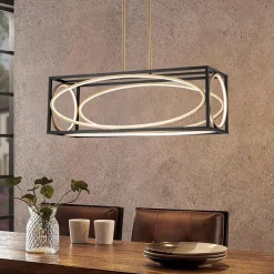 Minimalist Dimmable LED Black Gold Square Kitchen Pendant