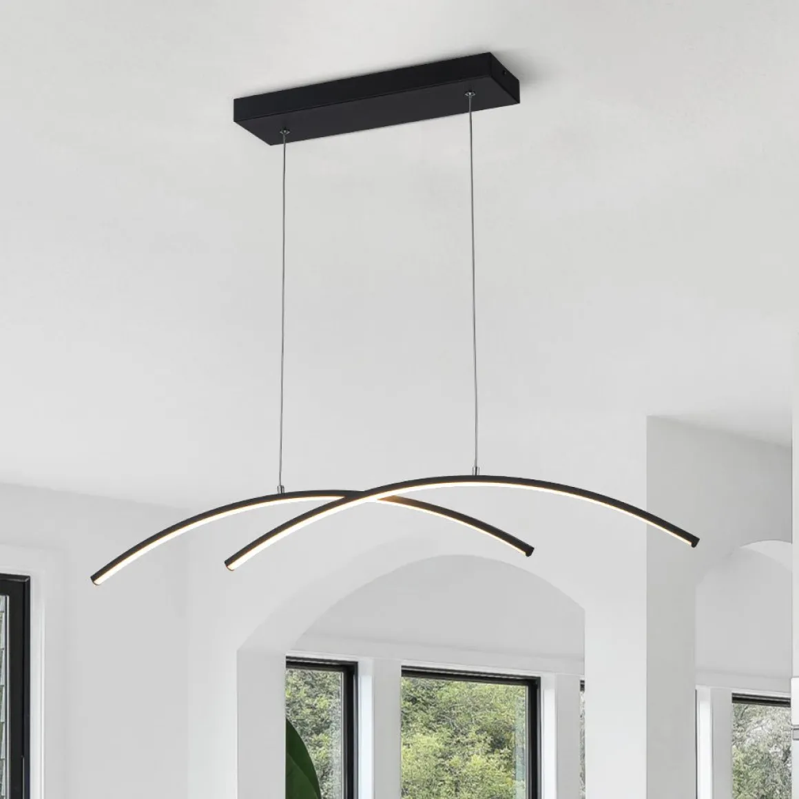 Minimalist Dimmable LED Black Arched Island Chandelier