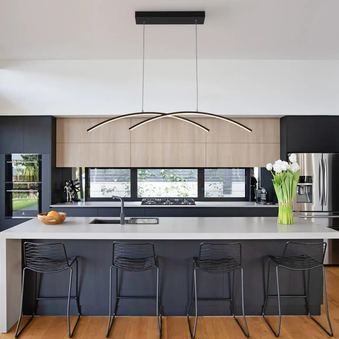 Minimalist Dimmable LED Black Arched Island Chandelier
