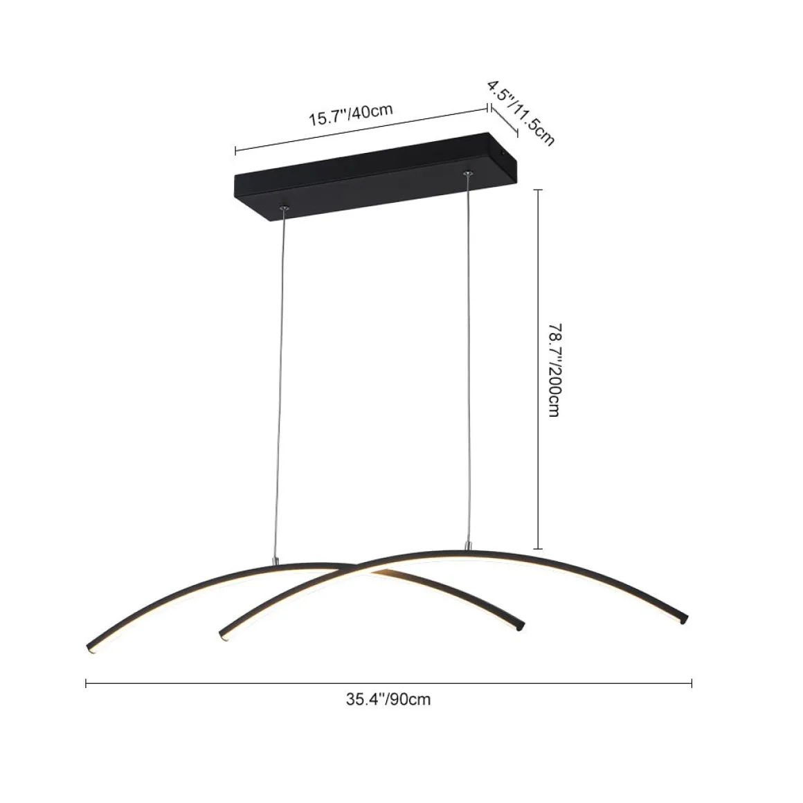 Minimalist Dimmable LED Black Arched Island Chandelier
