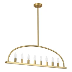 Minimalist 8-Light Brass Candle Style Linear Island Chandelier