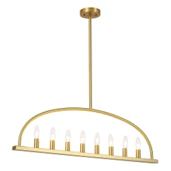 Minimalist 8-Light Brass Candle Style Linear Island Chandelier