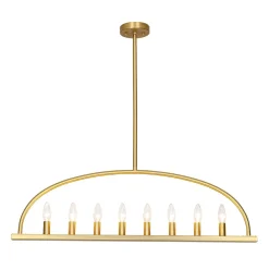 Minimalist 8-Light Brass Candle Style Linear Island Chandelier