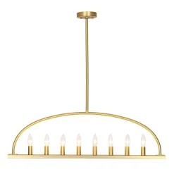 Minimalist 8-Light Brass Candle Style Linear Island Chandelier