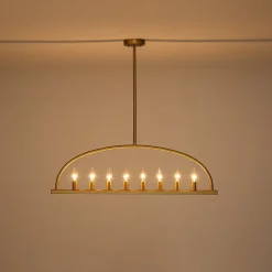 Minimalist 8-Light Brass Candle Style Linear Island Chandelier