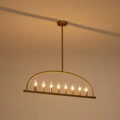 Minimalist 8-Light Brass Candle Style Linear Island Chandelier