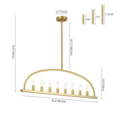 Minimalist 8-Light Brass Candle Style Linear Island Chandelier