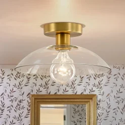 Minimalist 1-Light Clear Glass Saucer Semi Flush Mount