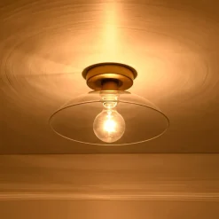 Minimalist 1-Light Clear Glass Saucer Semi Flush Mount