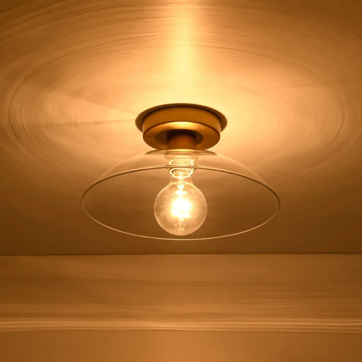Minimalist 1-Light Clear Glass Saucer Semi Flush Mount