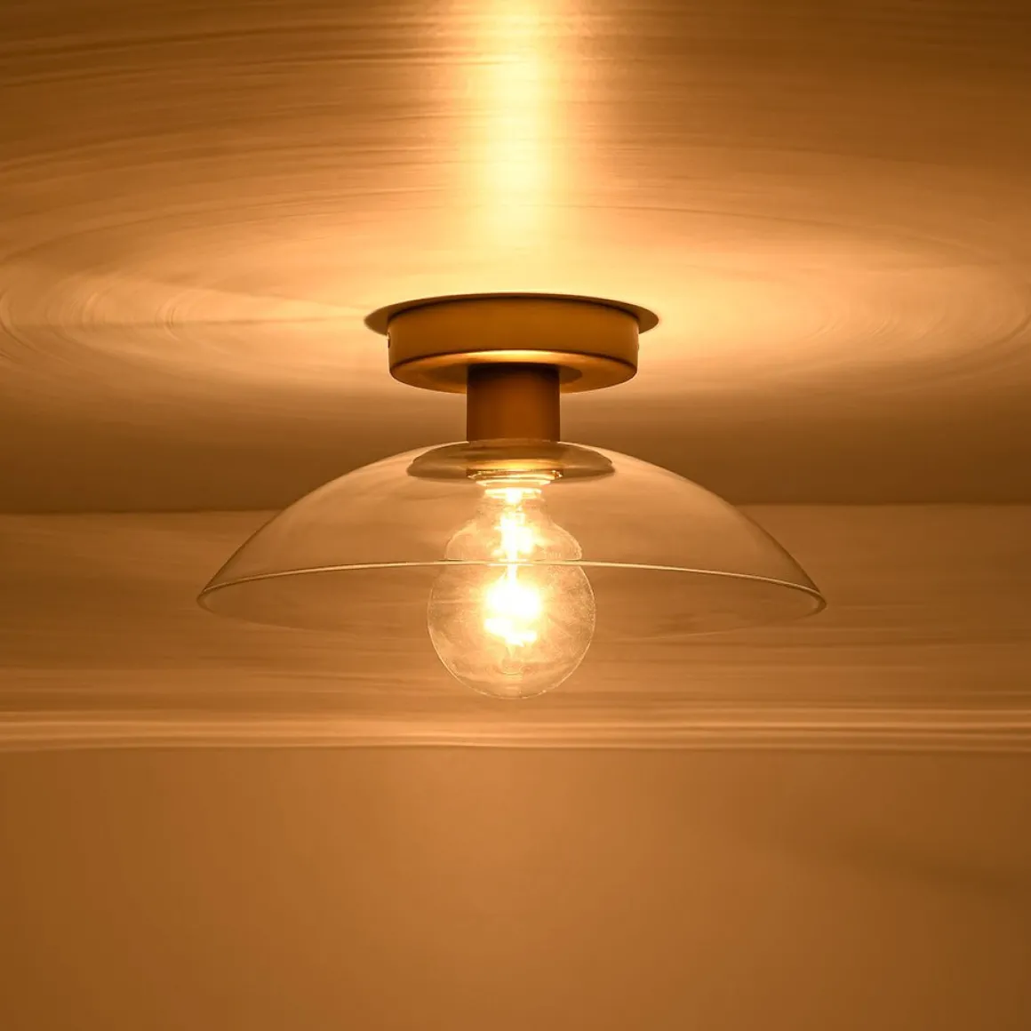 Minimalist 1-Light Clear Glass Saucer Semi Flush Mount