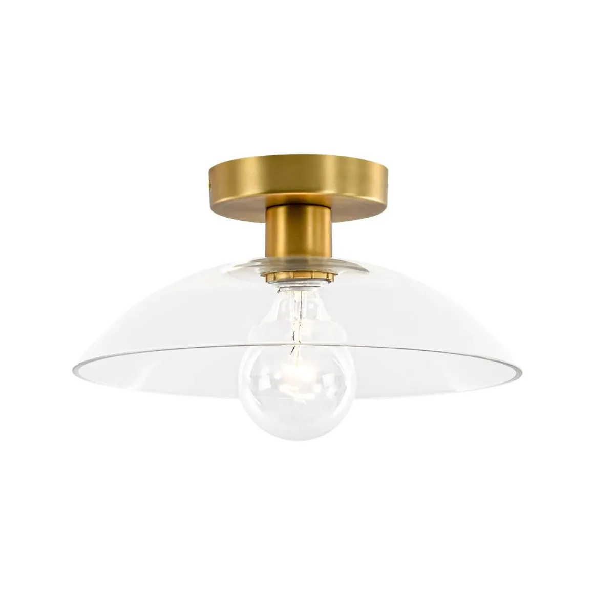 Minimalist 1-Light Clear Glass Saucer Semi Flush Mount