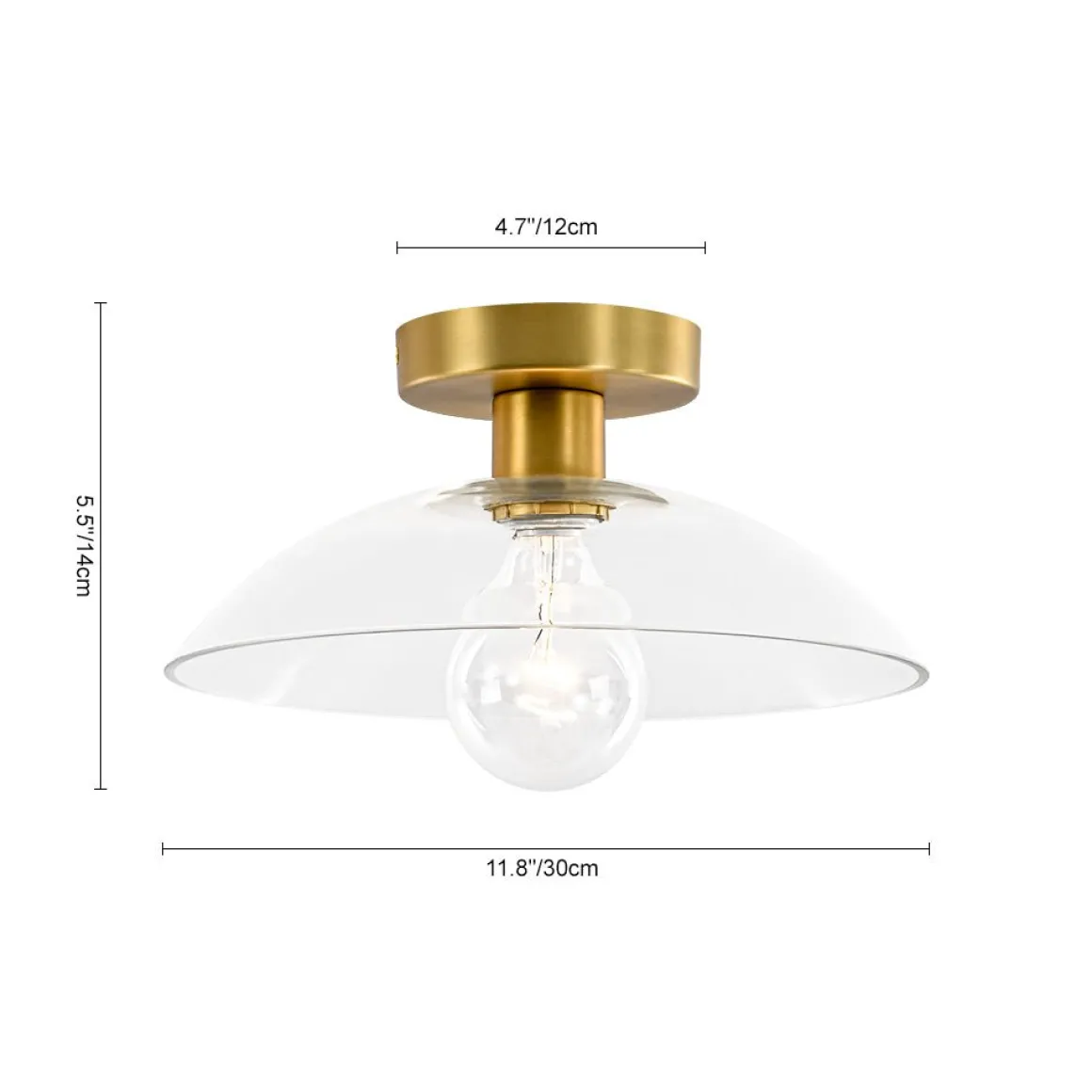 Minimalist 1-Light Clear Glass Saucer Semi Flush Mount
