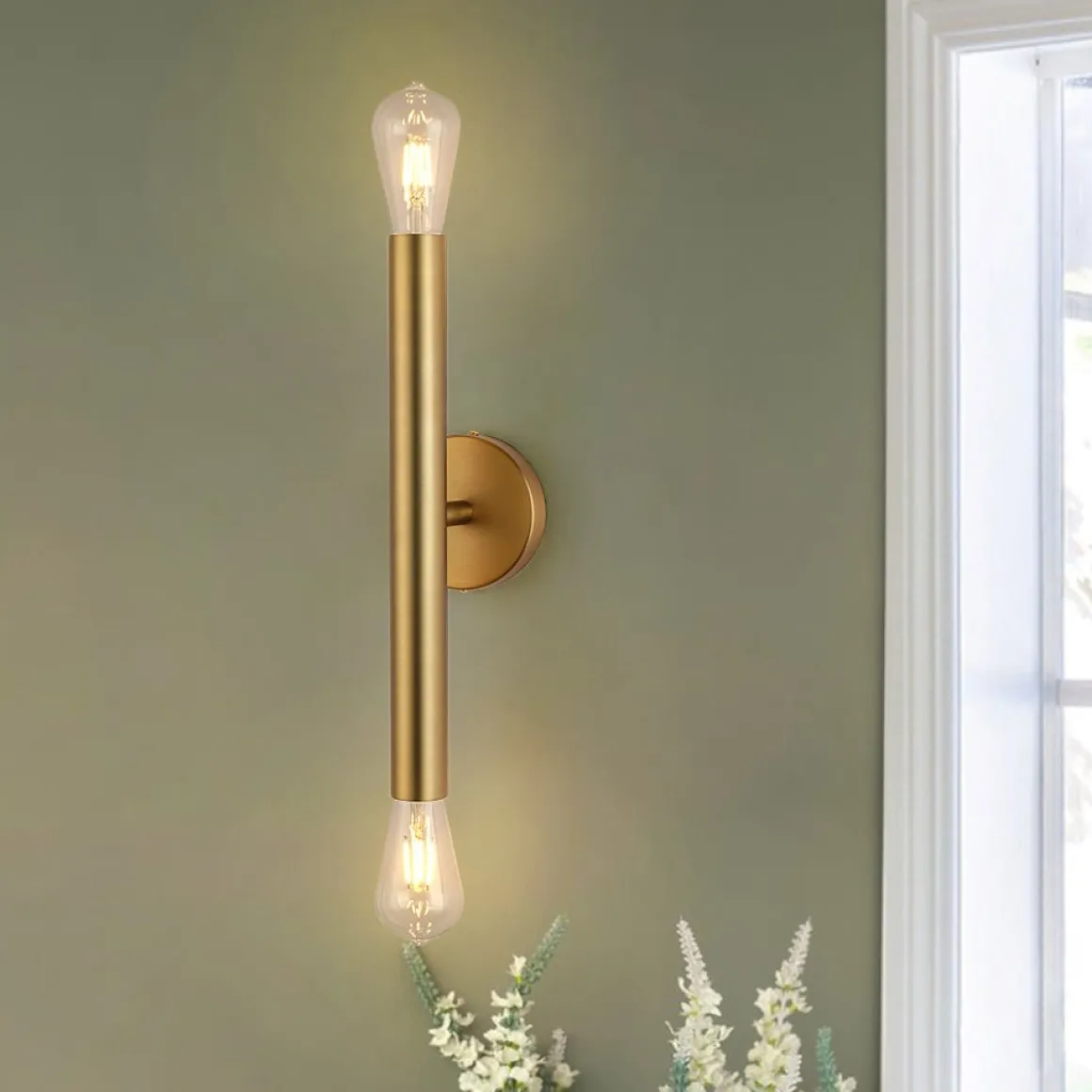 Minimalist 2-Light Linear Tube Vanity Wall Sconce