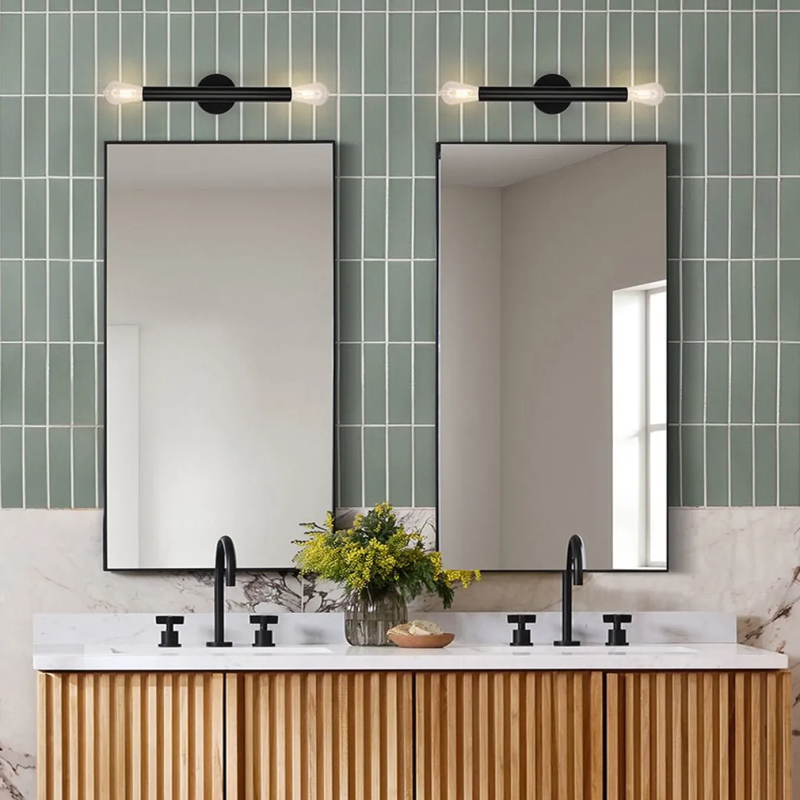 Minimalist 2-Light Linear Tube Vanity Wall Sconce