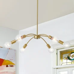 Minimalist 6-Light Metal Round Sputnik Swoop Chandelier