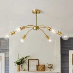 Minimalist 6-Light Metal Round Sputnik Swoop Chandelier