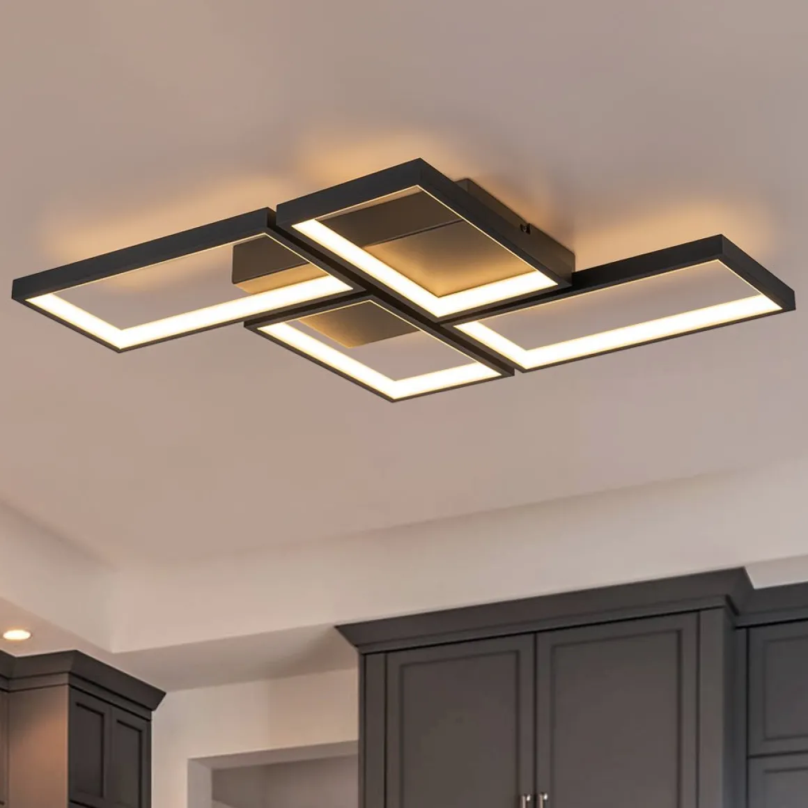 Minimalist 4-light Rectangular Dimmable LED Semi Flush Mount