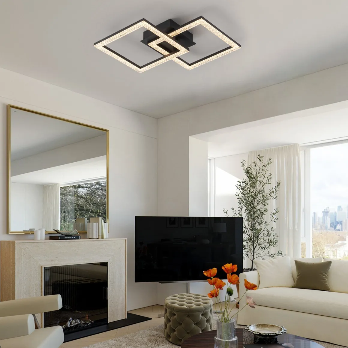 Minimalist 2-light Square Dimmable LED Semi Flush Mount