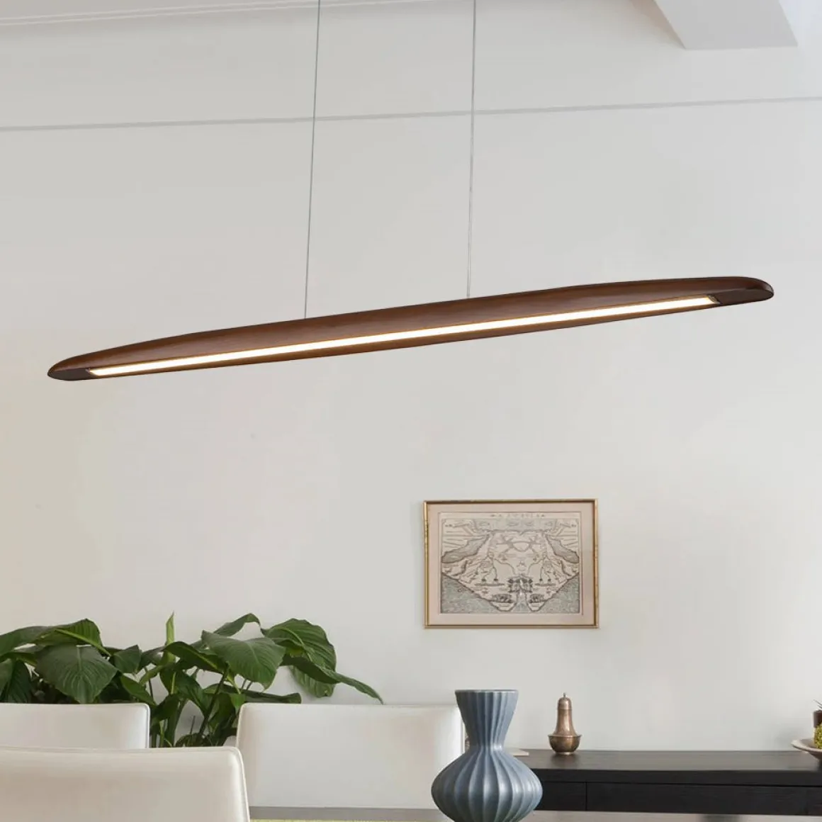 Minimalist Linear Wood Dimmable LED Island Pendant