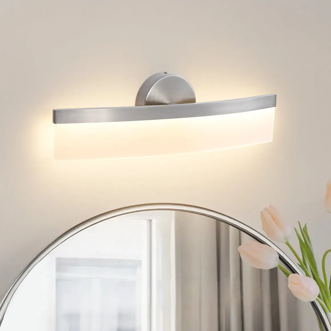 Minimalist Nickel Arched Dimmable LED Vanity Wall Light
