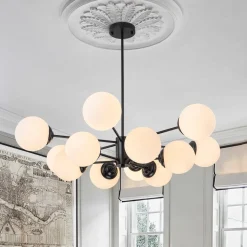 Modern Black Opal Glass Globe Sputnik Chandelier