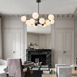 Modern Black Opal Glass Globe Sputnik Chandelier