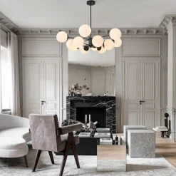 Modern Black Opal Glass Globe Sputnik Chandelier