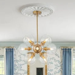 Modern Brass 12-Light Cluster Glass Globe Bubble Chandelier
