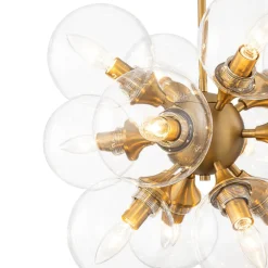 Modern Brass 12-Light Cluster Glass Globe Bubble Chandelier
